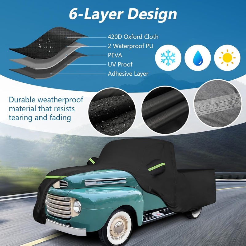 BIGACOVER Car Cover for Ford F100 Truck Cover, 420D Oxford Waterproof All Weather Heavy Duty Protection with Zipper Windproof for 1948-1983 Ford F100 1984-1986 F150 Short Bed Regular Cab 6.75' - Image 2